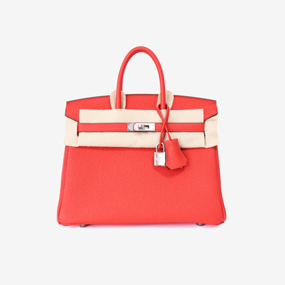 Hermès Birkin 25 in Rouge de Cœur Togo Leather with Palladium Hardware front view