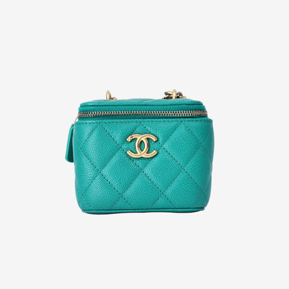 Chanel Sweetheart Mini Vanity Case in Green Caviar Leather with Gold Hardware