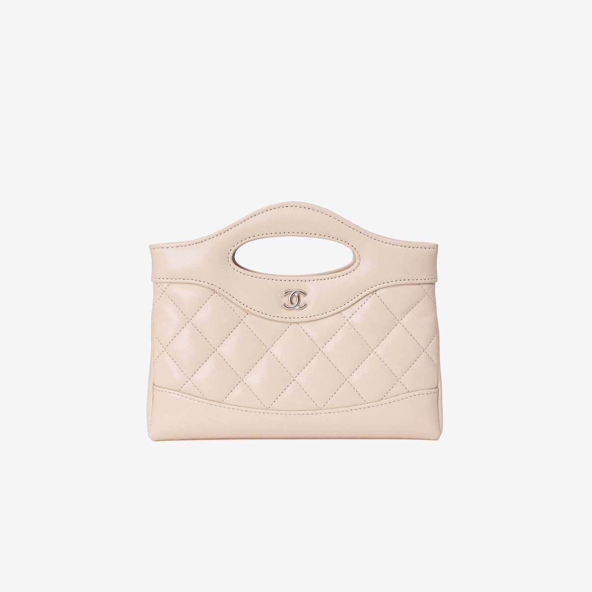 Chanel 31 Nano Bag in Beige Lambskin Leather with Gold Hardware front view