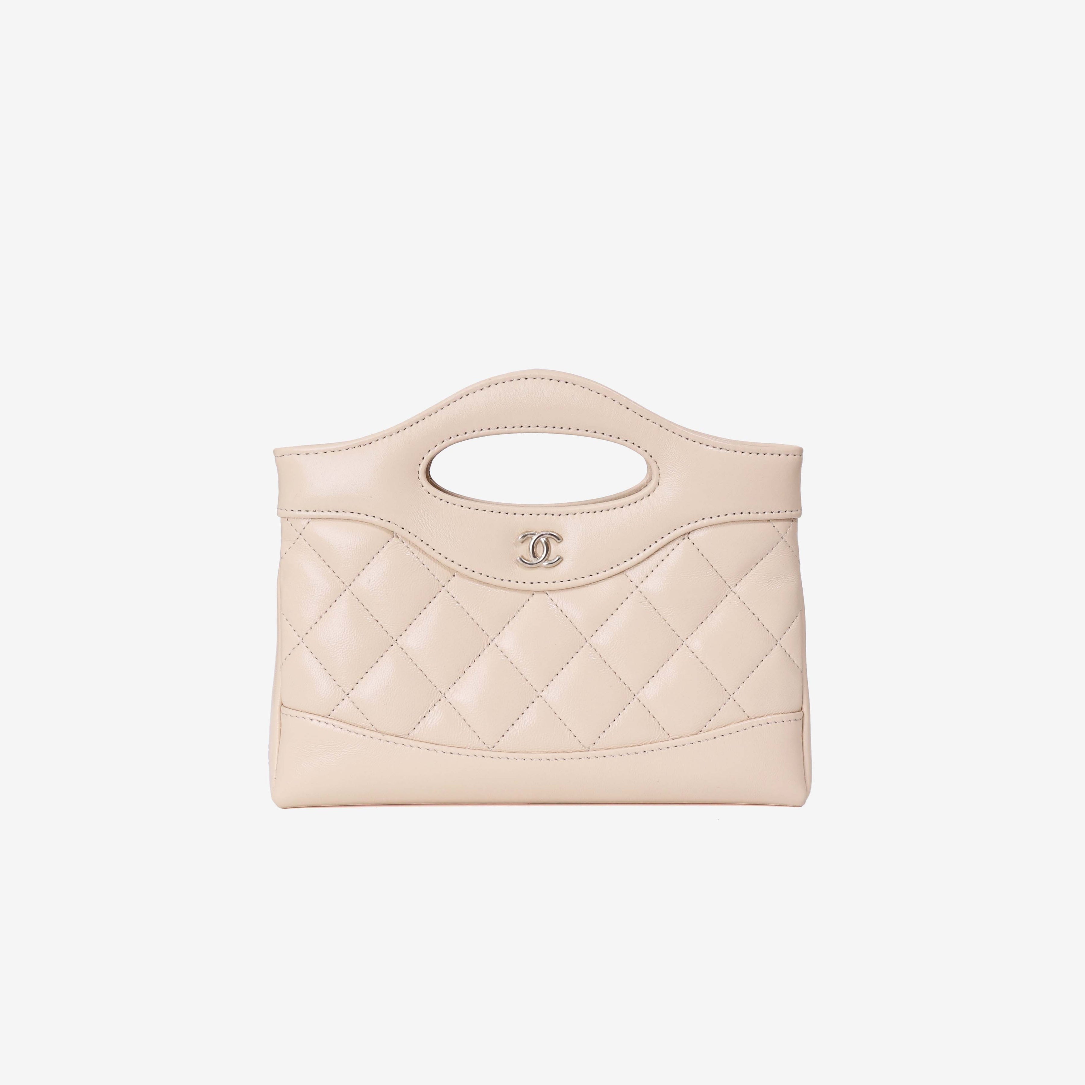 Chanel 31 Nano Bag in Beige Lambskin Leather with Gold Hardware front view