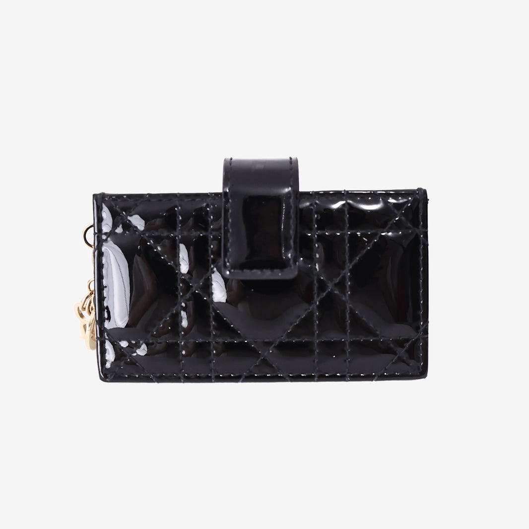 Dior Lady Dior 5-Gusset Card Case in Black Calfskin Leather with Gold Hardware