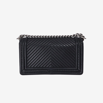 Chanel New Medium Boy Bag in Black Chevron Lambskin Leather with Silver Hardware
