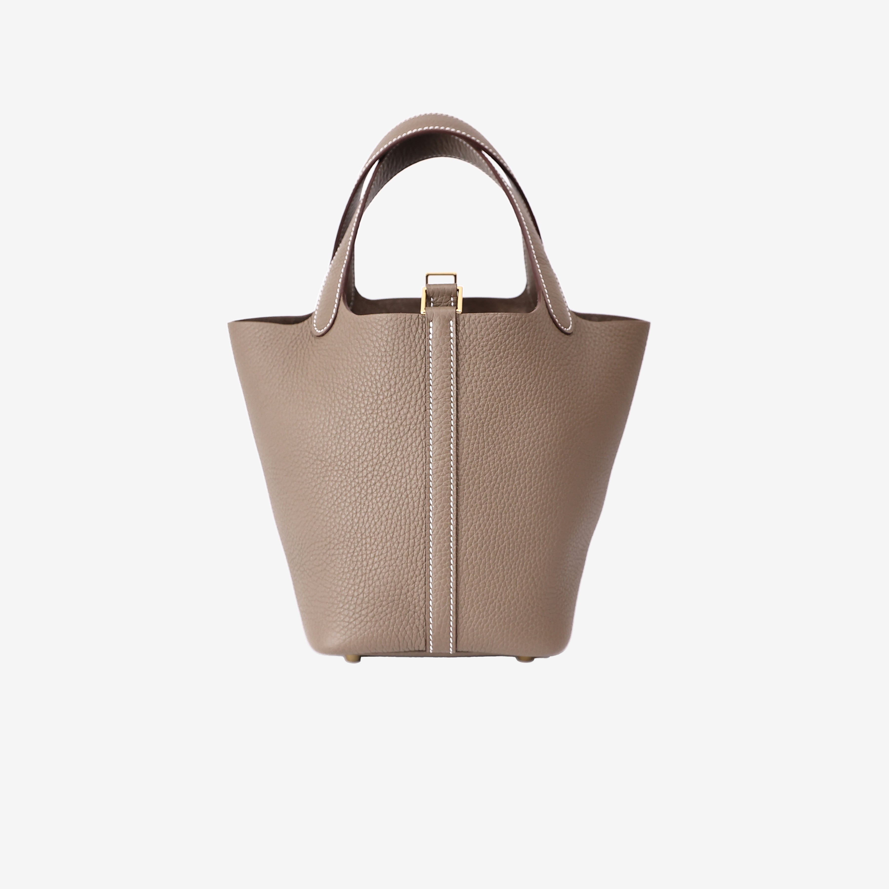 Hermès Picotin 18 in Étoupe Clemence Leather with Gold Hardware back view