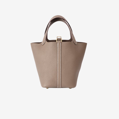 Hermès Picotin 18 in Étoupe Clemence Leather with Gold Hardware back view