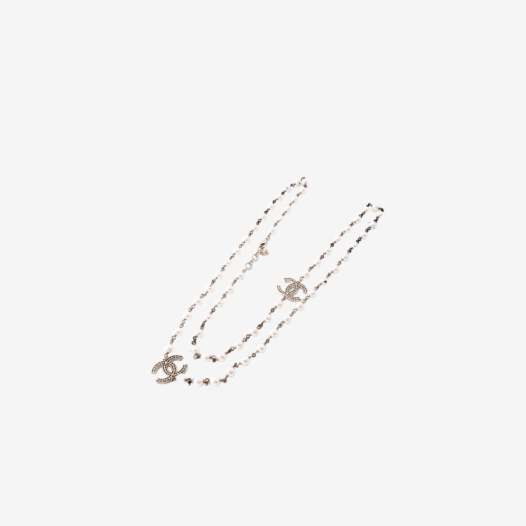 Chanel Long Faux Pearl Necklace with Gold-Tone Hardware