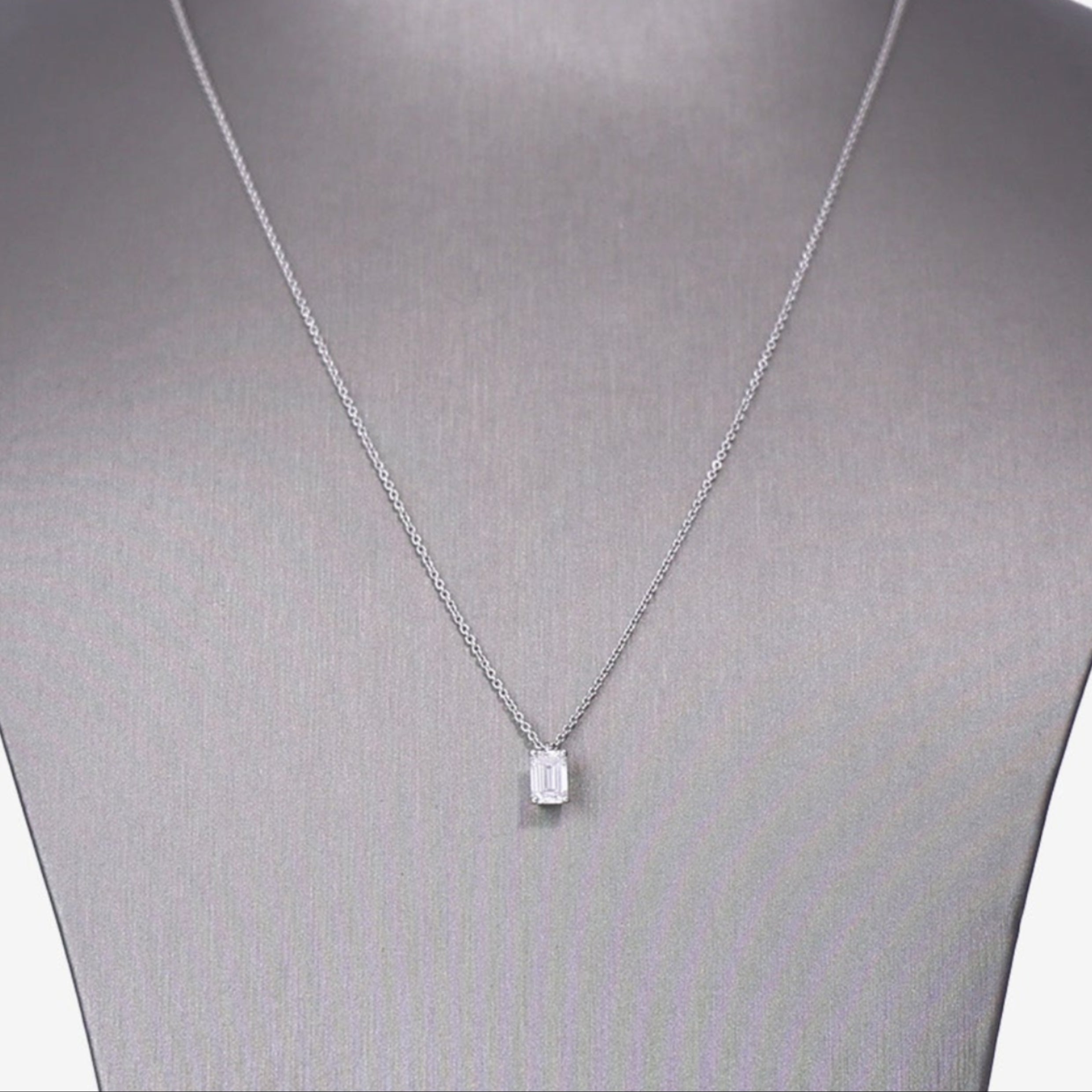 Graff Emerald Cut Diamond Pendant in White Gold & Platinum with White Diamond detail view