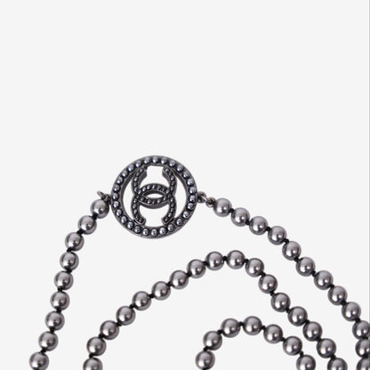Chanel Long Multi-Strand Black Faux Pearl Necklace in Gunmetal