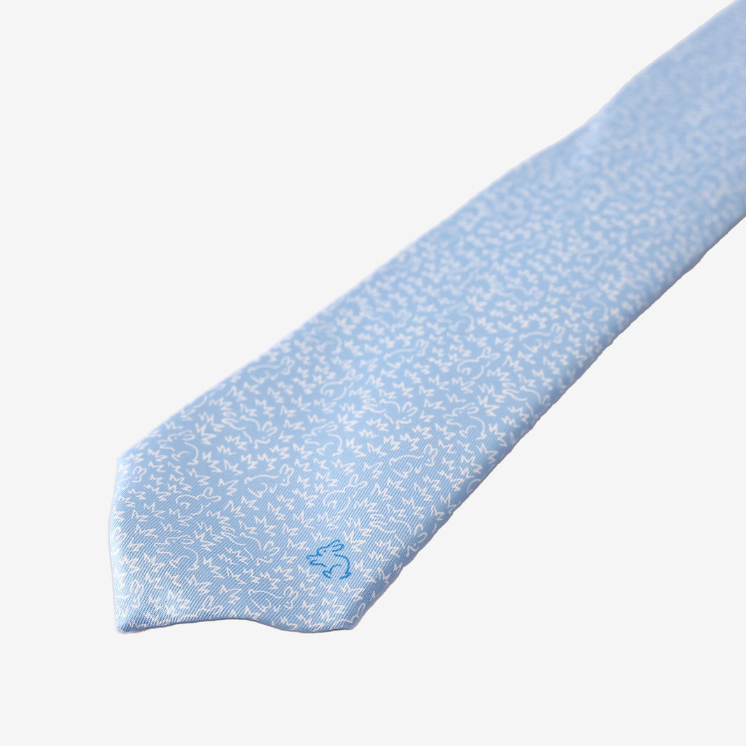 Hermès Hiding Rabbit Silk Tie in Sky Blue (Cache-Cache Lapin)