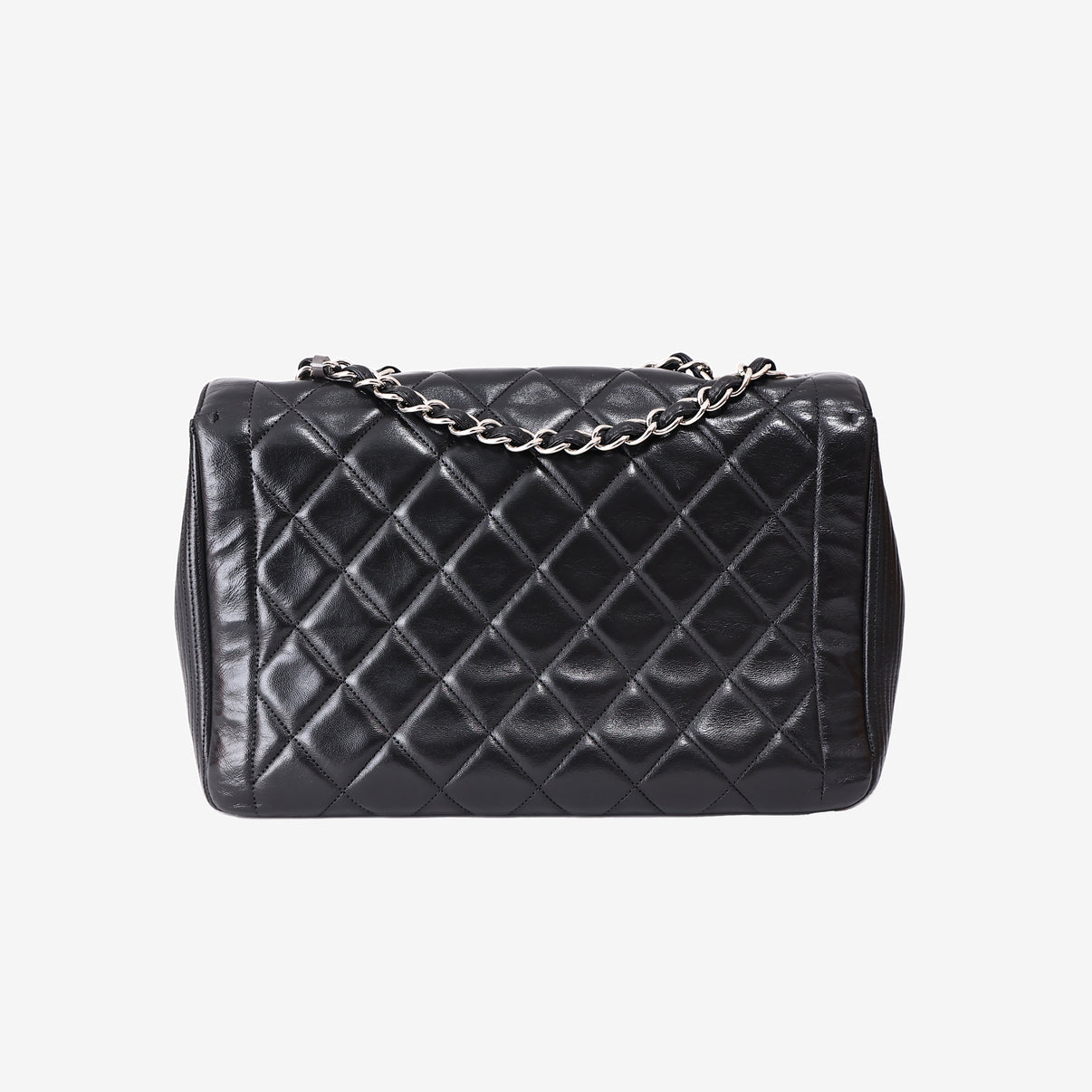 Chanel Vintage Classic Flap Bag in Black Lambskin Leather with Silver Hardware back view