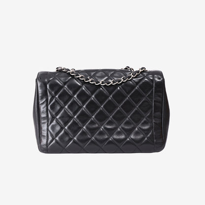 Chanel Vintage Classic Flap Bag in Black Lambskin Leather with Silver Hardware back view