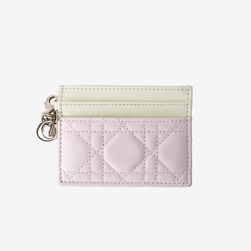 Dior Lady Dior Freesia Card Holder in Pink & Yellow Lambskin Leather