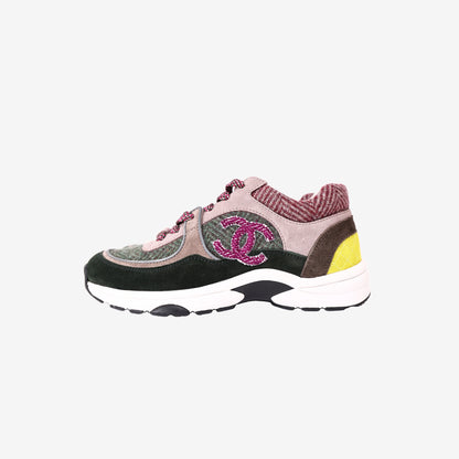Chanel CC Low Top Sneakers in Multicolour Tweed and Suede (Size 38)