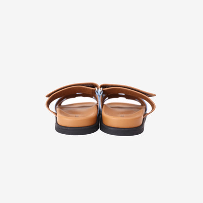 Hermès Chypre Sandals in Bleu Clair Denim and Naturel Veau Leather (Size 38)
