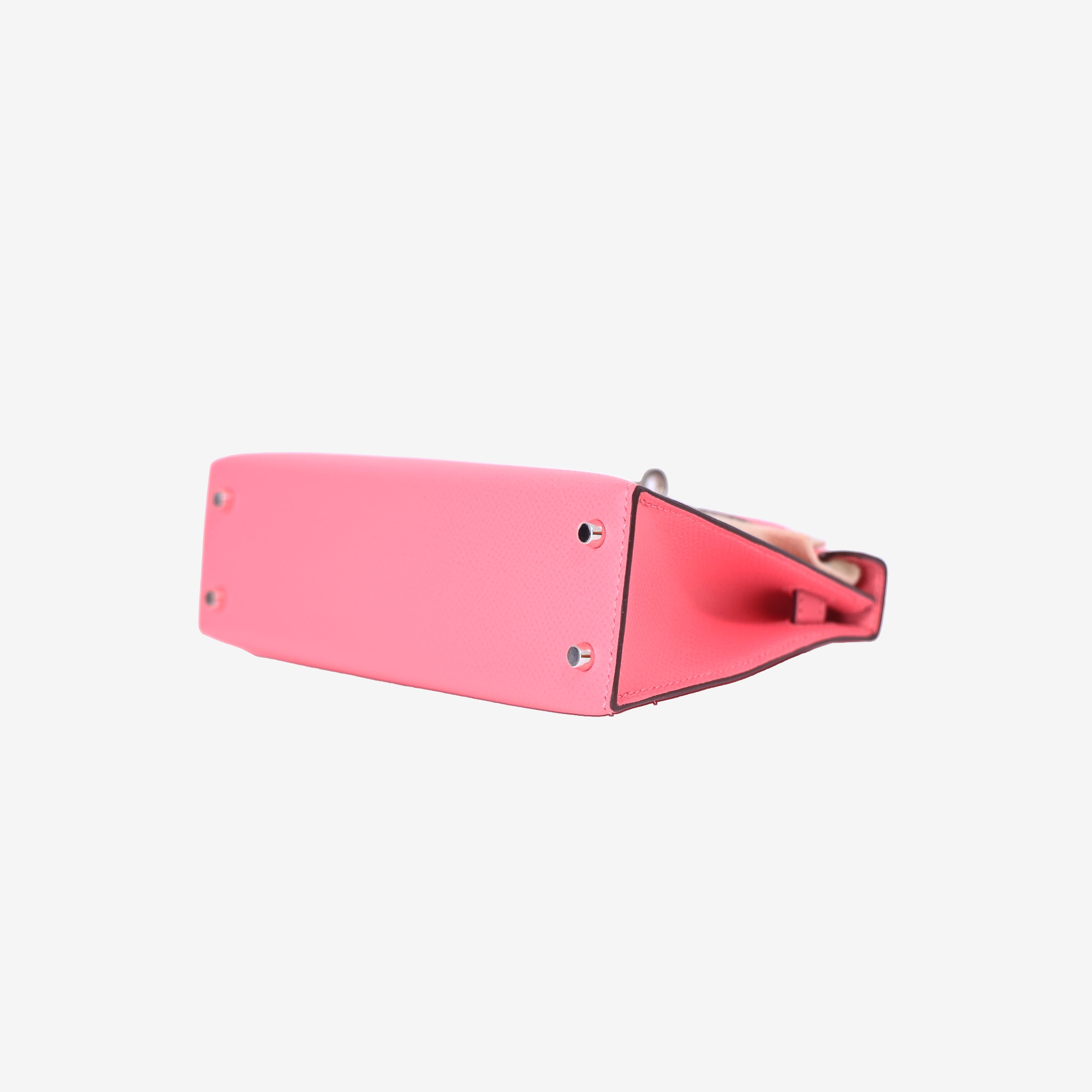 Hermès Mini Kelly 20 in Rose Azalée Epsom Leather with Palladium Hardware bottom side view