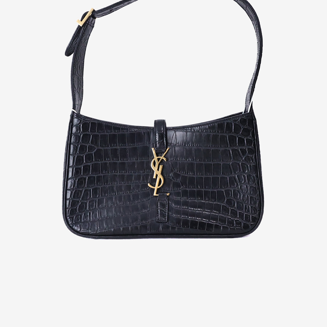 Saint Laurent Le 5 à 7 Shoulder Bag in Noir Croc-Embossed Calfskin Leather
