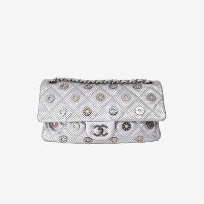 *RARE* Chanel Paris-Dubai Medals Flap Bag in Silver Lambskin Leather with Silver Hardware