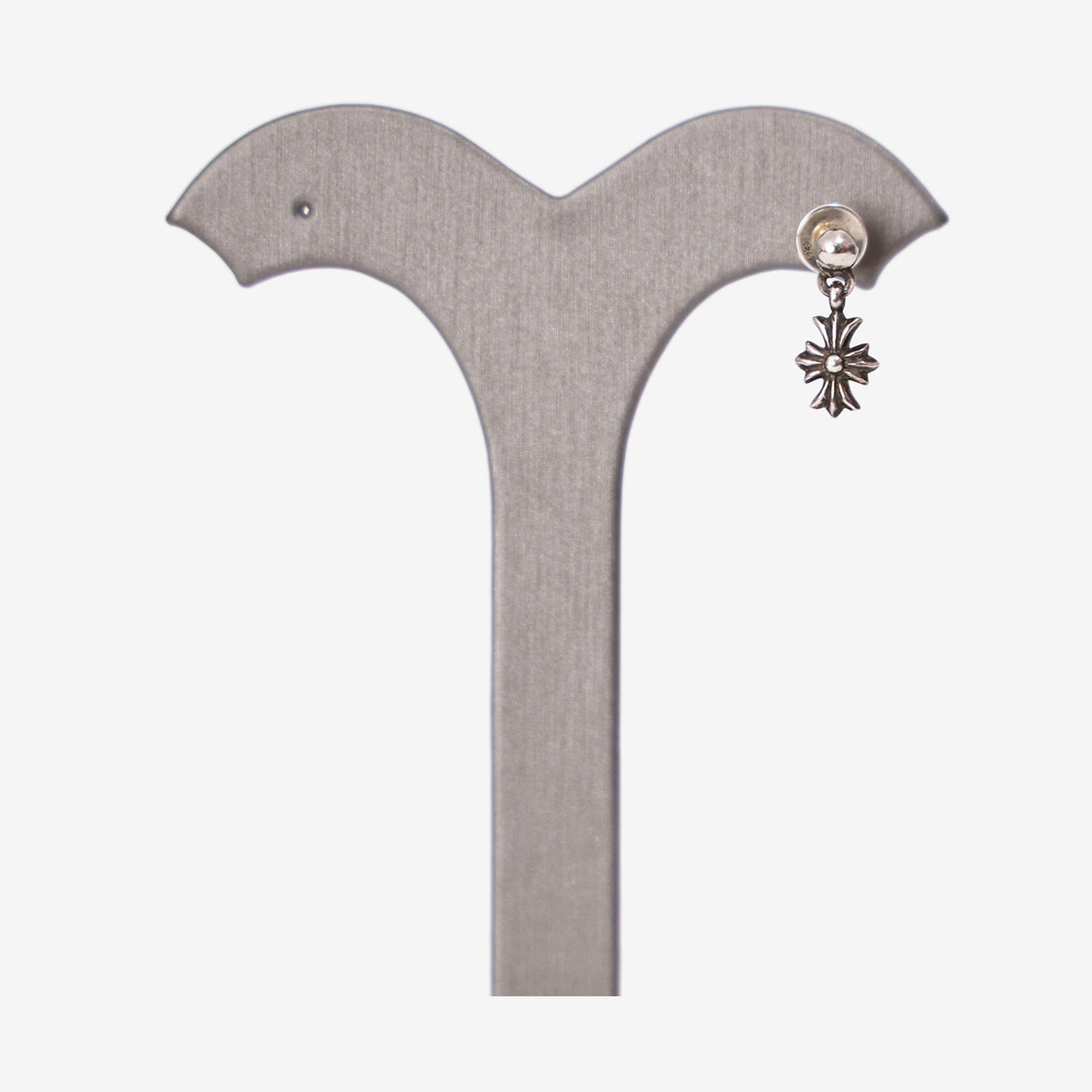 Chrome Hearts Tiny CH Plus Hanging Cross Drop Earring in Sterling Silver detail view