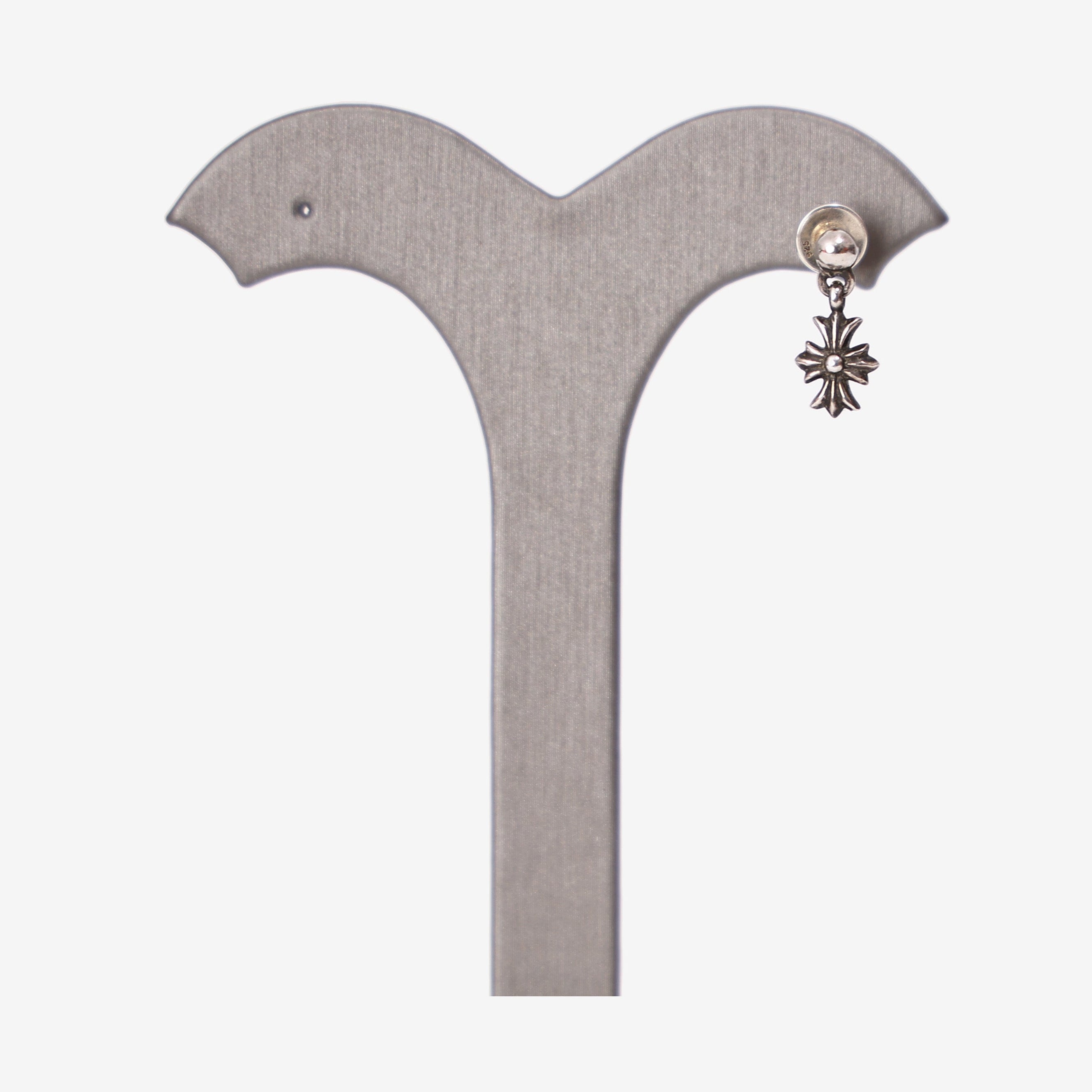 Chrome Hearts Tiny CH Plus Hanging Cross Drop Earring in Sterling Silver detail view