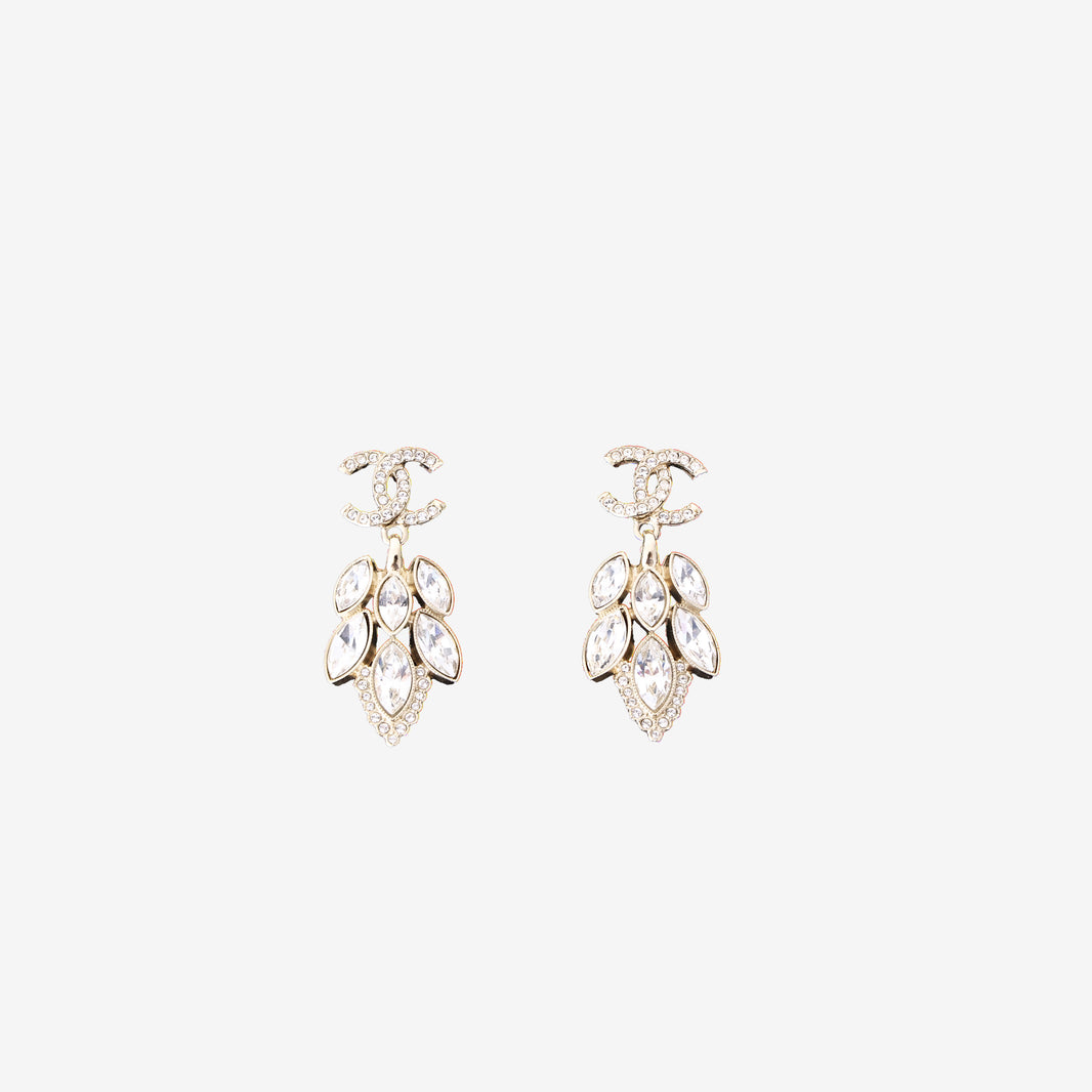 Chanel CC Crystal-Embellished Drop Earrings in Gold-Tone Metal