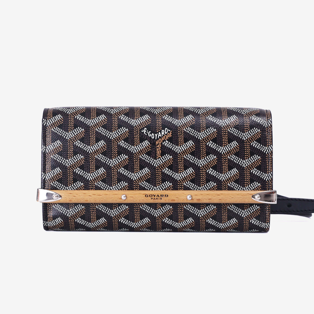 Goyard Monte Carlo PM Clutch in Black Goyardine Canvas with Leather and Wool Trim with Palladium Hardware front view