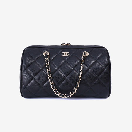 Chanel Classic Barrel Bag Mini in Black Caviar Leather with Gold Hardware front view