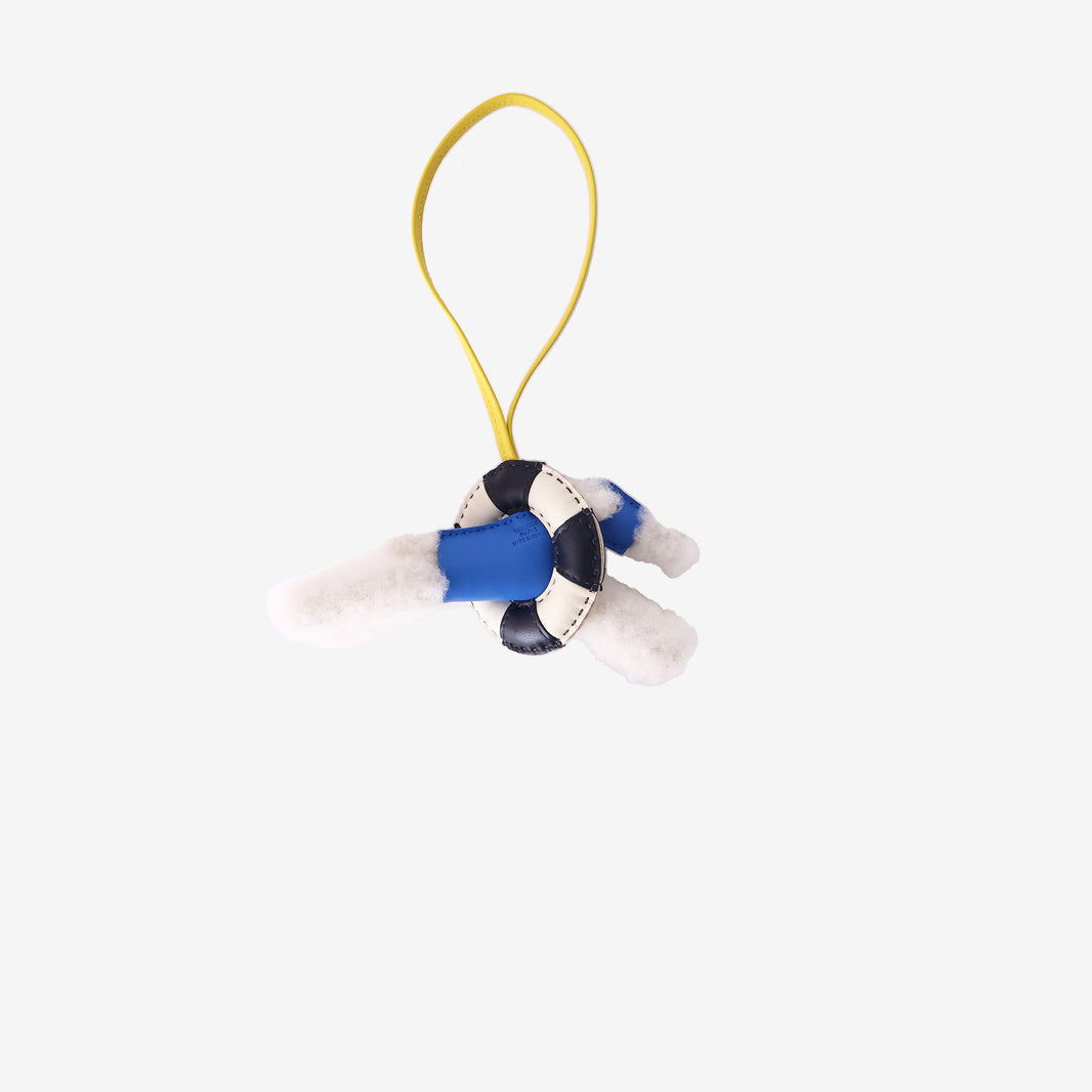 Hermès Budy À la Mer Bag Charm in Écru/Bleu Hydra/Jaune de Naples/Bleu Nuit/Craie Milo Lambskin and Merino Wool