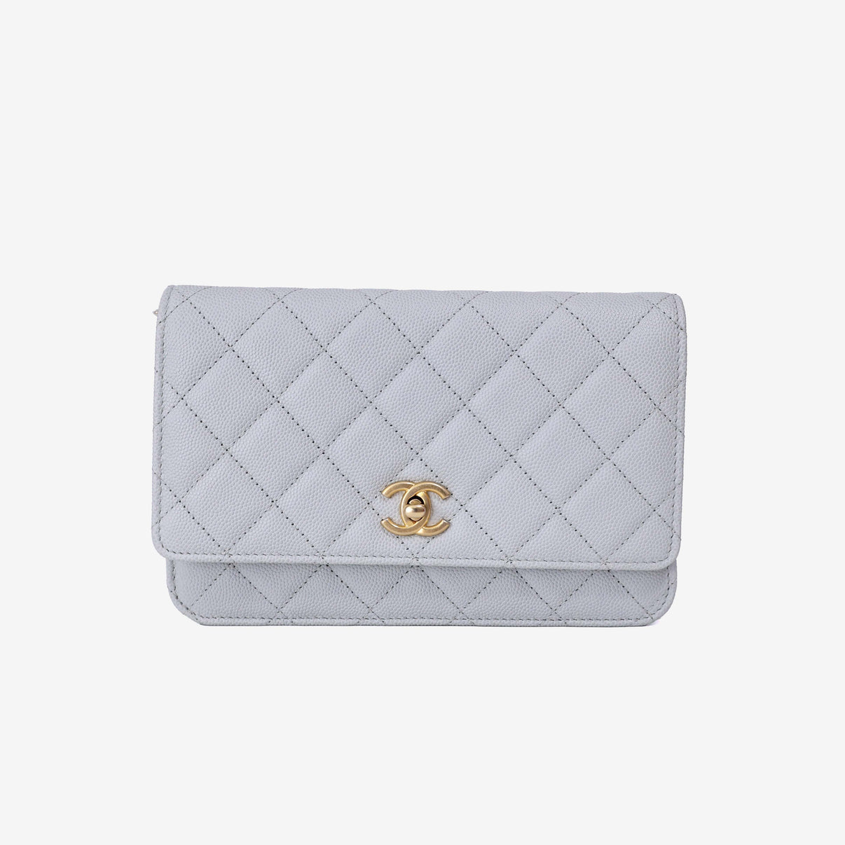Chanel Wallet on Chain in Grey Caviar Leather with Gold Hardware front view