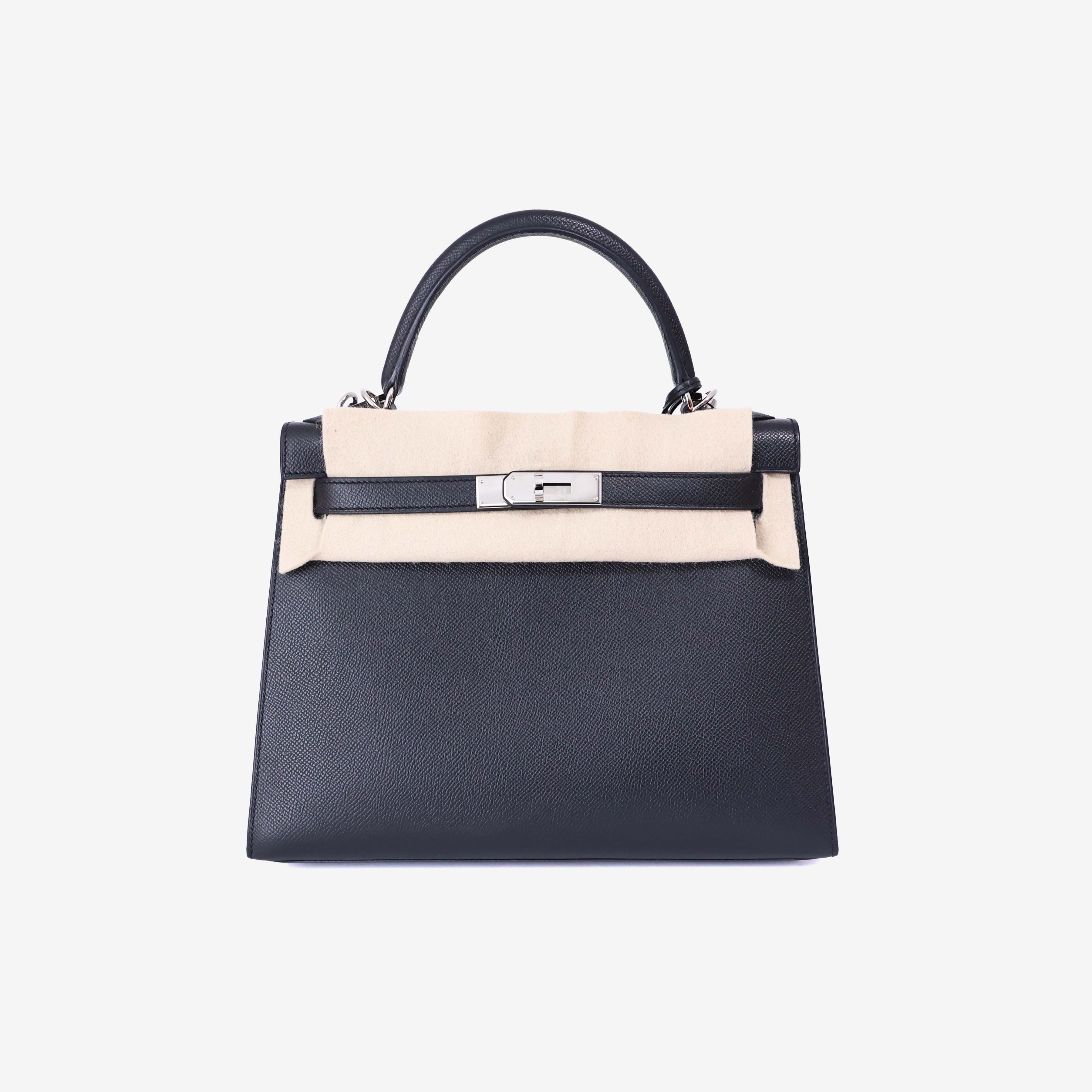 Hermès Kelly 28 in Noir Epsom Leather with Palladium Hardware front view