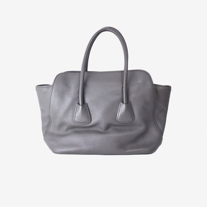 Prada Vitello Daino Leather Top Handle Tote Bag in Grafite Calfskin Leather with Shoulder Strap