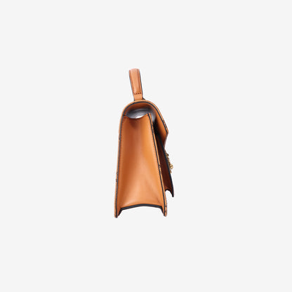 MCM Patricia Visetos Satchel Bag in Cognac Visetos Coated Canvas with Gold Hardware