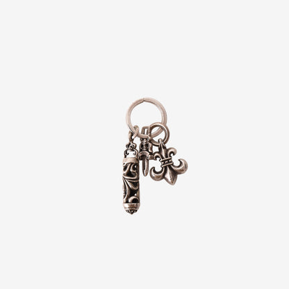 Chrome Hearts BS Fleur-de-Lis Keychain in 925 Sterling Silver with Dagger and Scroll Details