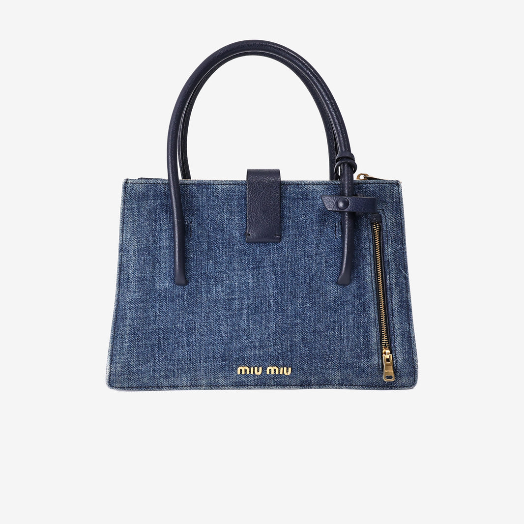Miu Miu Crossbody Bag in Blue Denim Leather with Gold Hardware