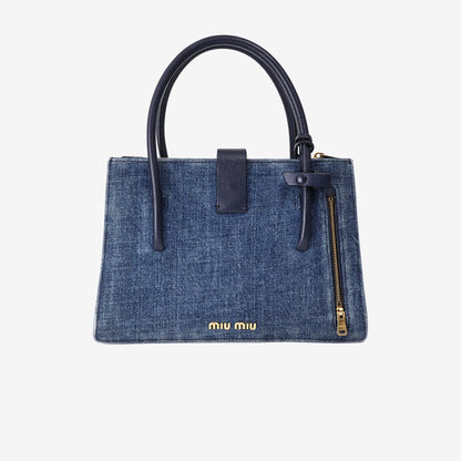 Miu Miu Crossbody Bag in Blue Denim Leather with Gold Hardware