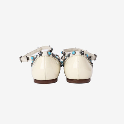 Valentino Garavani Rockstud Spike Flats in White Patent Leather (Size 38)