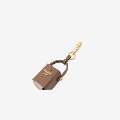 Fendi Vitello King Bucket Perfume Holder Key Charm in Tortora Brown Calfskin Leather with Gold Hardware