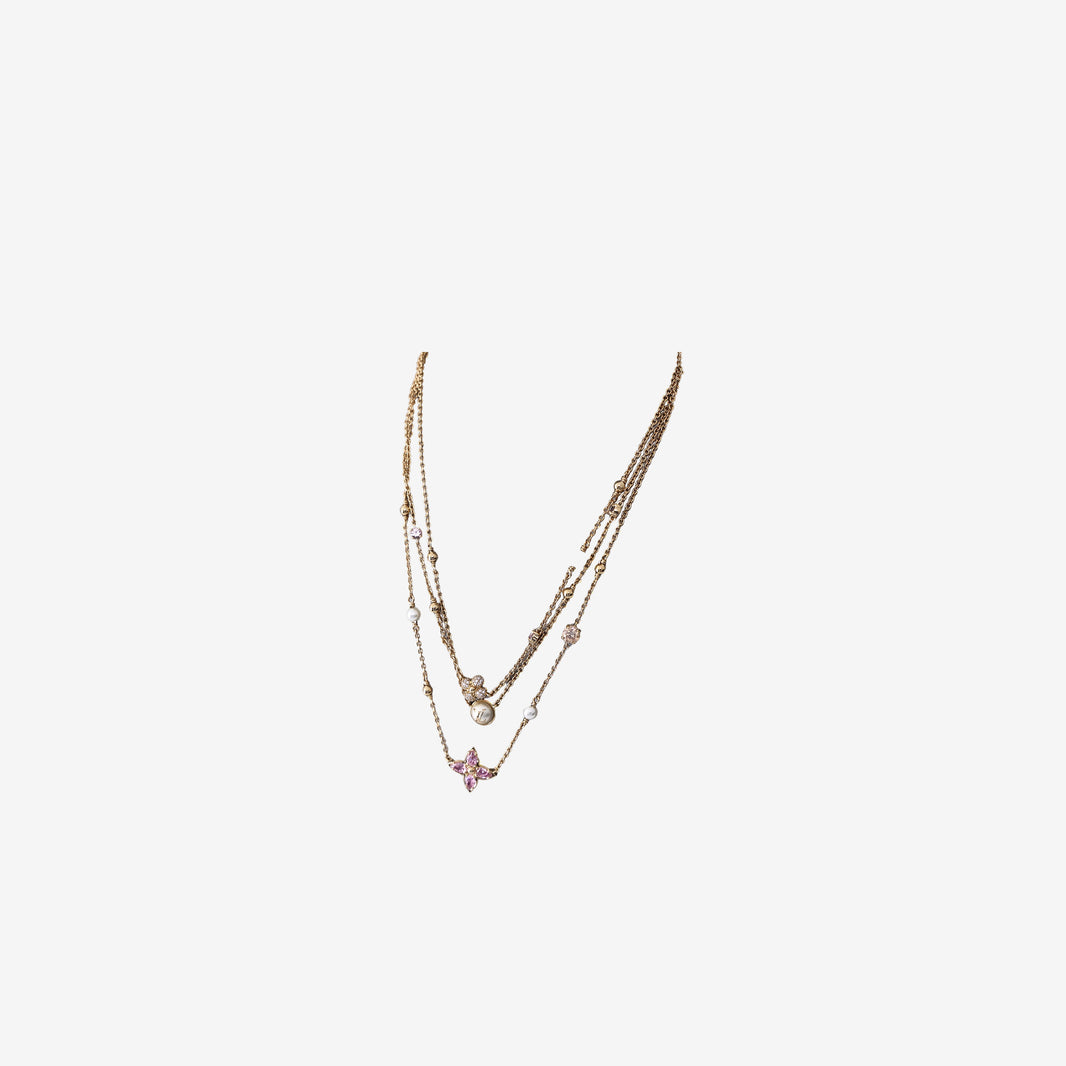 Louis Vuitton Blooming Symphony Necklace in Gold-Toned Metal with Rhinestones & White Resin Pearls (Contact to Enquire)