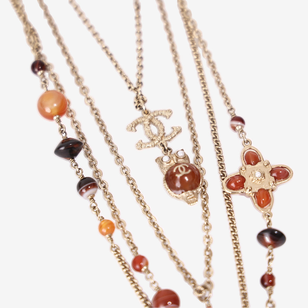 Chanel Layered Necklace in Gold-Tone Metal with Bead Detailing
