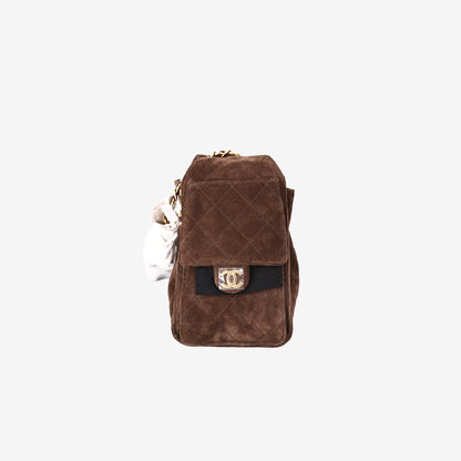 Chanel 26K 25 Hobo Bag Small in Brown Suede with Gold Hardware