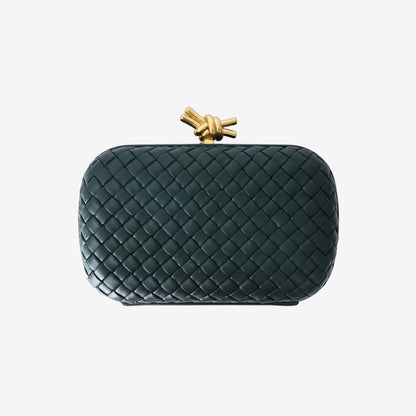 Bottega Veneta Knot Minaudière Clutch Bag in Emerald Green Lambskin Leather with Gold Hardware