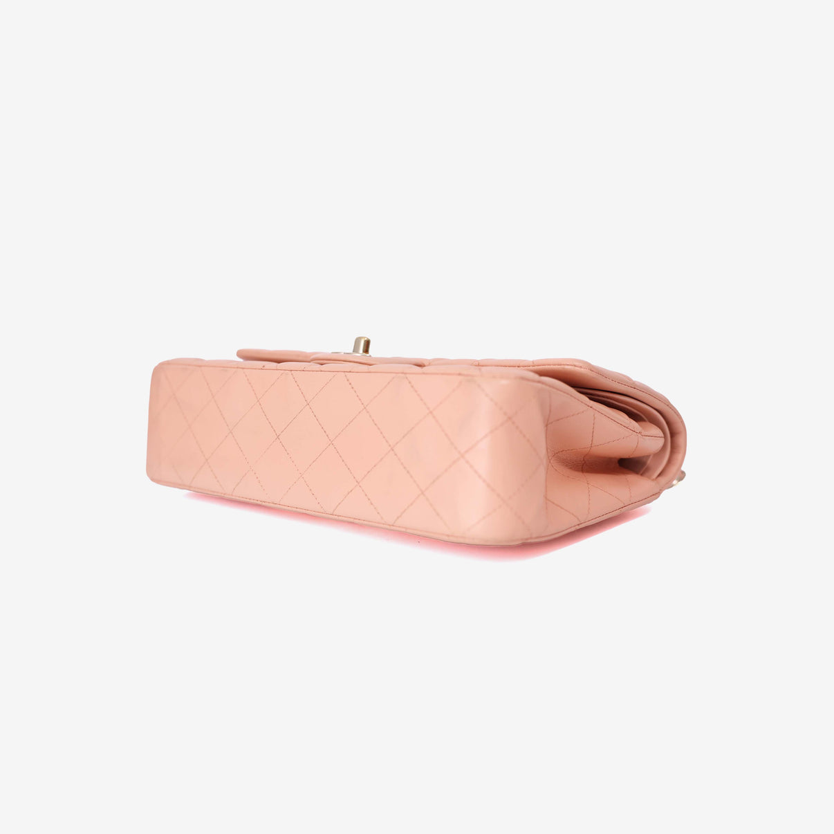 Chanel Classic Double Flap Medium Bag in Peach Lambskin Leather with Gold Hardware bottom side view