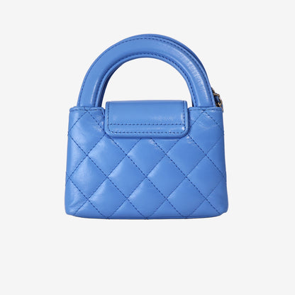 Chanel Mini Nano Kelly Shopper Bag in Blue Lambskin Leather with Gold Hardware