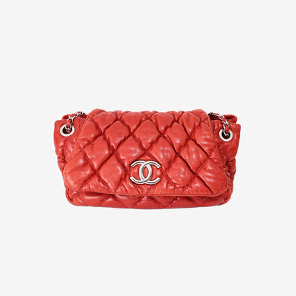 Chanel Bubble Accordion Flap Bag in Red Lambskin Leather with Silver Hardware