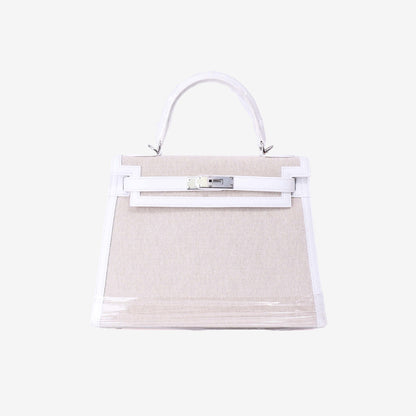 Hermès Kelly 28 in Blanc Canvas with Leather Trim with Palladium Hardware front view
