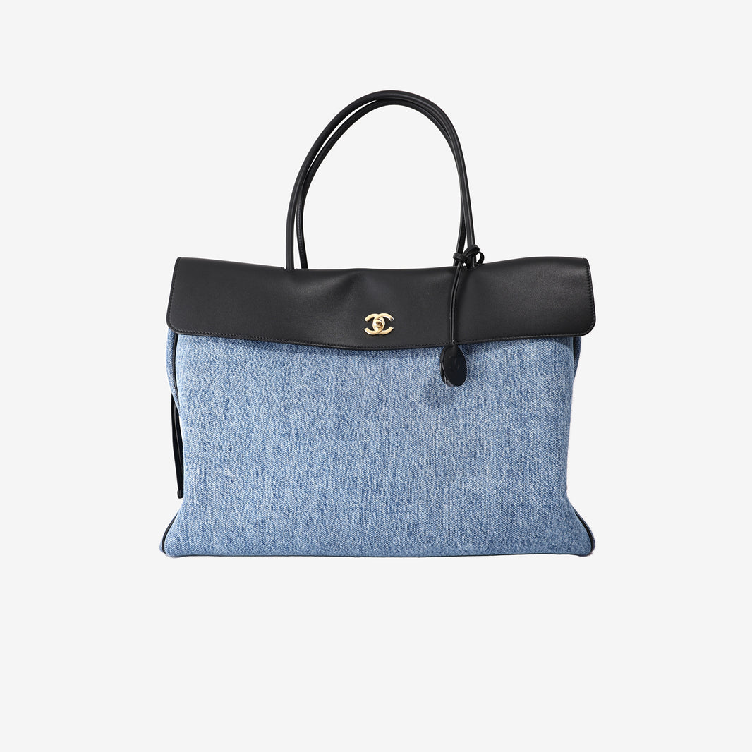 Chanel Urban Essentials Tote in Blue Denim/Black Calfskin Leather with Gold Hardware (Contact to Enquire)