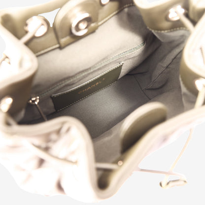 Chanel Duma Drawstring Backpack in Khaki Lambskin Leather detail view