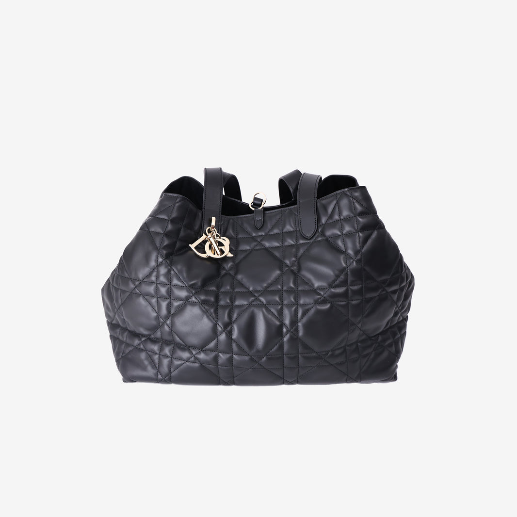 Dior Large Toujours Bag in Black Calfskin Leather with Gold Hardware