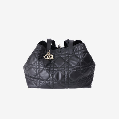 Dior Large Toujours Bag in Black Calfskin Leather with Gold Hardware
