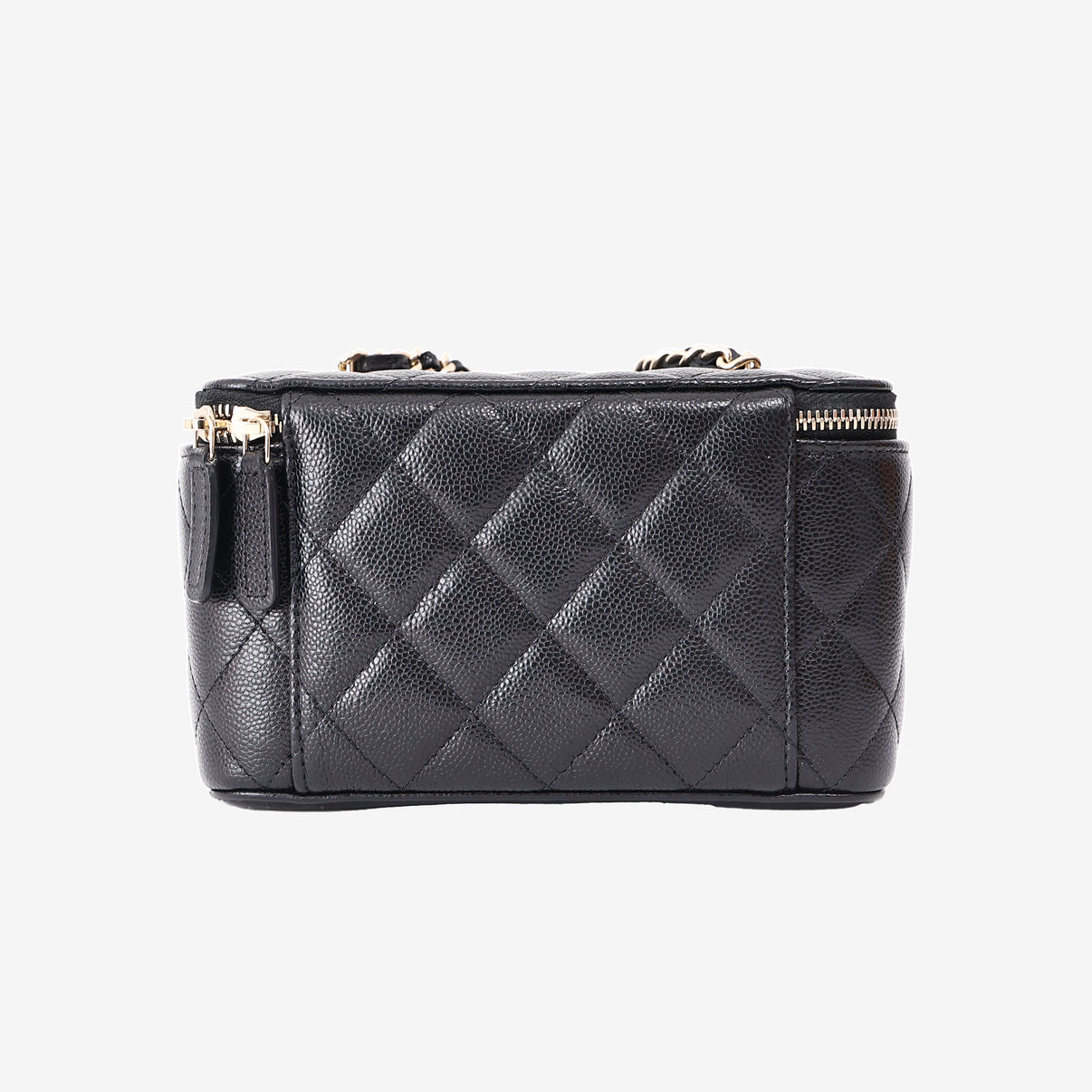 Chanel Small Vanity Case with Chain in Black Caviar Leather with Gold Hardware back view