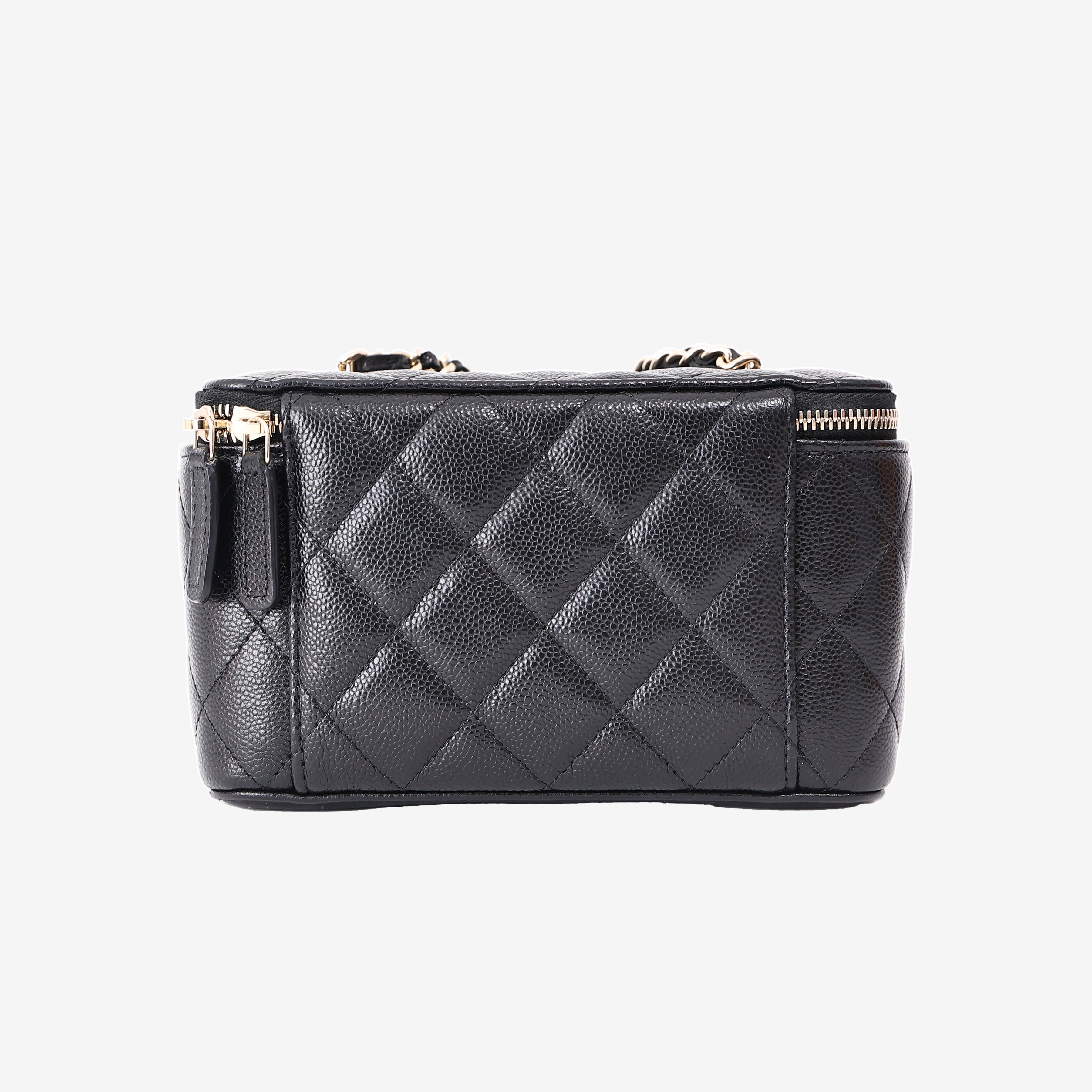 Chanel Small Vanity Case with Chain in Black Caviar Leather with Gold Hardware back view