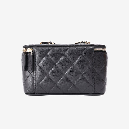 Chanel Small Vanity Case with Chain in Black Caviar Leather with Gold Hardware back view